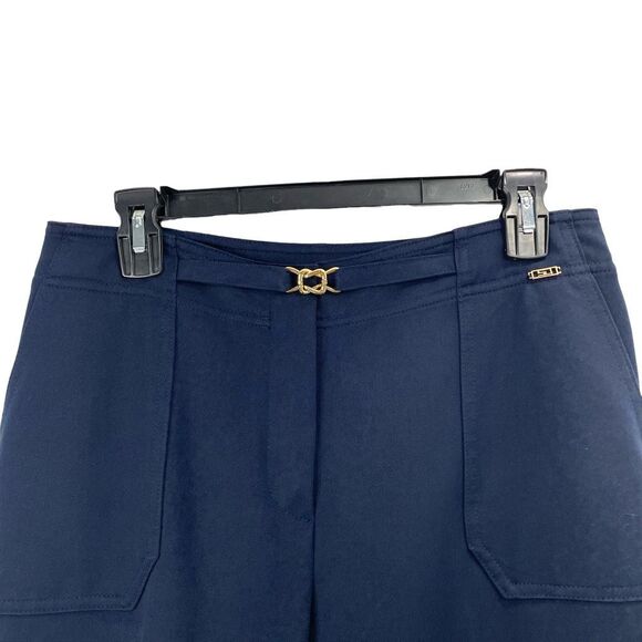 St. John high rise belted designer pants Size 8 navy blue - Picture 3 of 11
